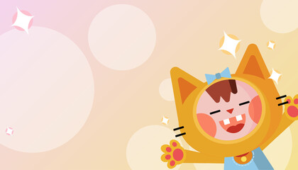 Cheerful little kitten girl smiling. Cartoon color vectron illustration with character
