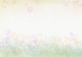 クラシカルな色合いの色鉛筆画　野ばらの背景イラスト 