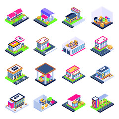 
Pack of Warehouses and Stock Houses Isometric Icons

