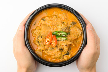 Bean curd stew on white background