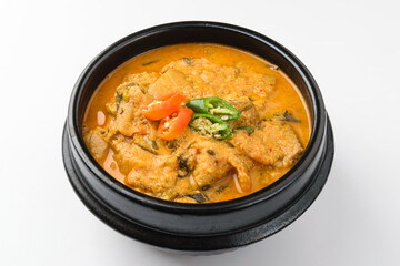 Bean curd stew on white background