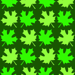 Maple leaves on a green background, texture for design, seamless pattern, vector illustration