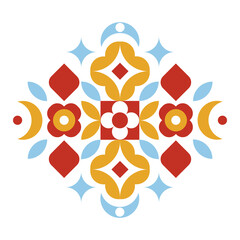 Ornament of simple shapes with a floral motif. Colored vector illustration