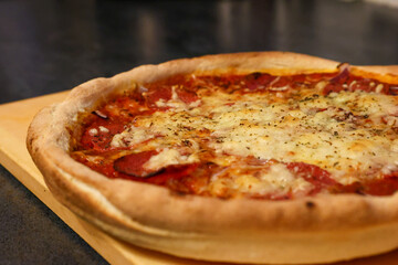 pizza on a wooden board