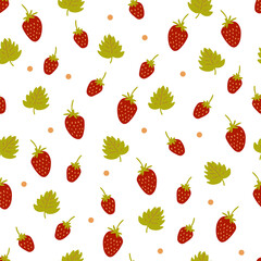 Fototapeta na wymiar Vector seamless pattern with cute strawberries and leaves