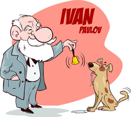 PAVLOV DOG CONDITIONING CARTOON VECTOR ILLUSTRATION