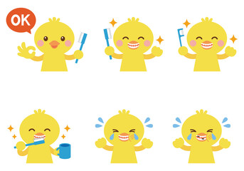 ひよこ　歯医者　歯みがきのイラストセット
