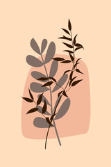 Branch of Plant boho pattern background. Boho minimalist abstract plant illustration for design nursery wall decor, t shirt print, summer invitations etc