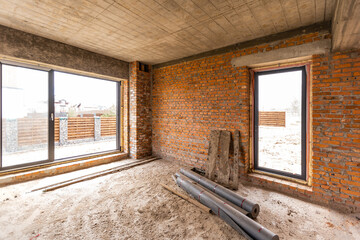 Room without finishing. New project in the new house. Construction and rental of offices.