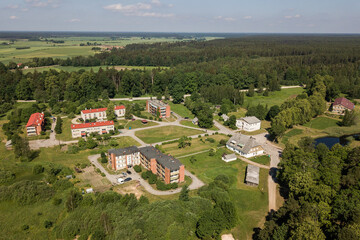 Aerial view of Zlekas village, Latvia.