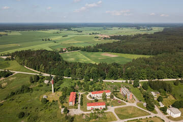 Aerial view of Zlekas village, Latvia.