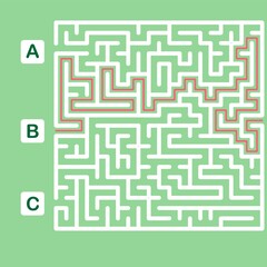 Labyrinth shape design element. Three entrance, one exit and one right way to go.