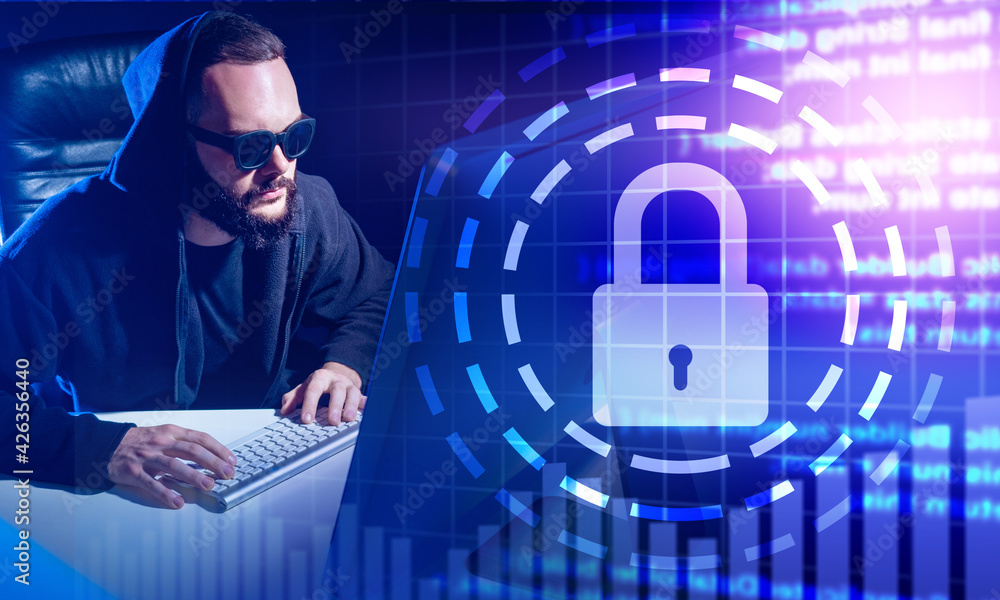 Poster the hacker is trying to get confidential information. cyber attack on the payment system. cyber crim