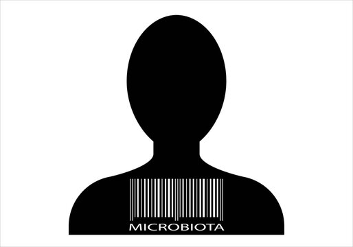 Silueta de persona con c&oacute;digo de barras. Cada persona es &uacute;nica y sus bacterias tambi&eacute;n.