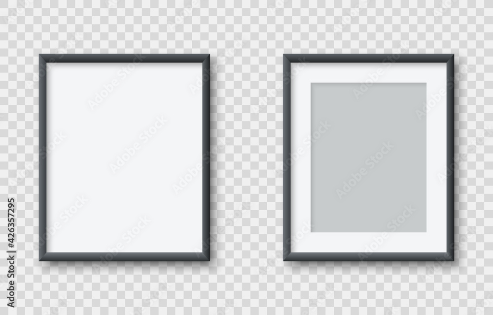 Poster realistic vertical blank picture frame isolated on transparent background. empty photo frames set mo