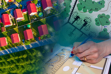 Design of cottage settlements. A female architect is engaged in the design of cottages. Apartments in a cottage village. Development of a typical house project.