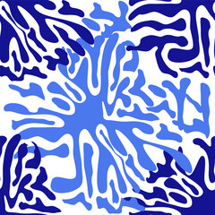 Splash seamless pattern, tiles in blue, indigo