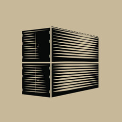 Two containers, black on a brown background, stand on top of each other. Drawn in the style of engraving. Vector Illustration