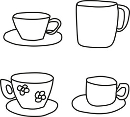 4 cups on white background