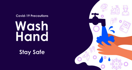 coronavirus precaution poster of wash hand. vector illustration.