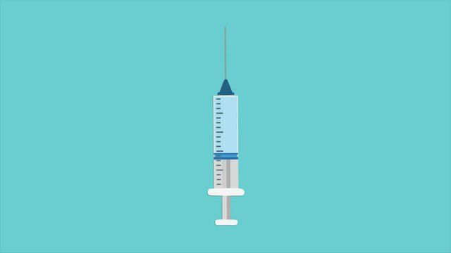 Colourful Syringe icon isolated on blue background. Syringe for vaccine, vaccination, injection, flu shot. 4K Video motion graphic animation