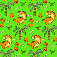 Obraz premium Cute funny dinosaur pattern. Colorful dinosaur vector background. Background for textiles.