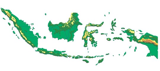 Indonesia relief physical hypsometric map illustration layers with shadows