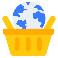 Globe inside bucket, concept of global shopping icon