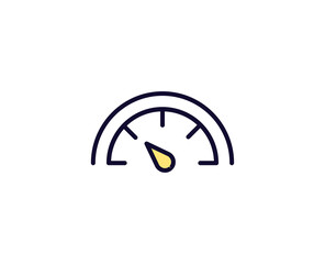 Speedometer flat icon. Thin line signs for design logo, visit card, etc. Single high-quality outline symbol for web design or mobile app. Sign outline pictogram.