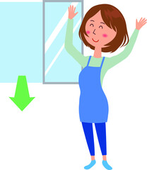 これは窓を開けて部屋の換気をする女性のイラストです。