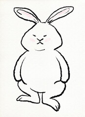 Illustration of a cute rabbit, black outline on a white background. Easter bunny. Suitable for decoration of scrapbooking, fabric, paper, packaging, postcards, wallpaper, textiles.