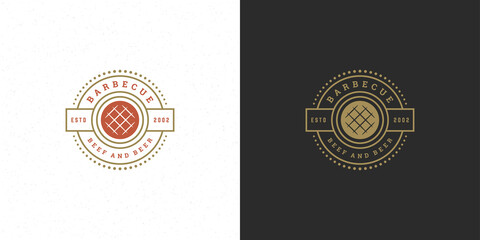Barbecue logo vector illustration grill house or bbq restaurant menu emblem meat steak silhouette