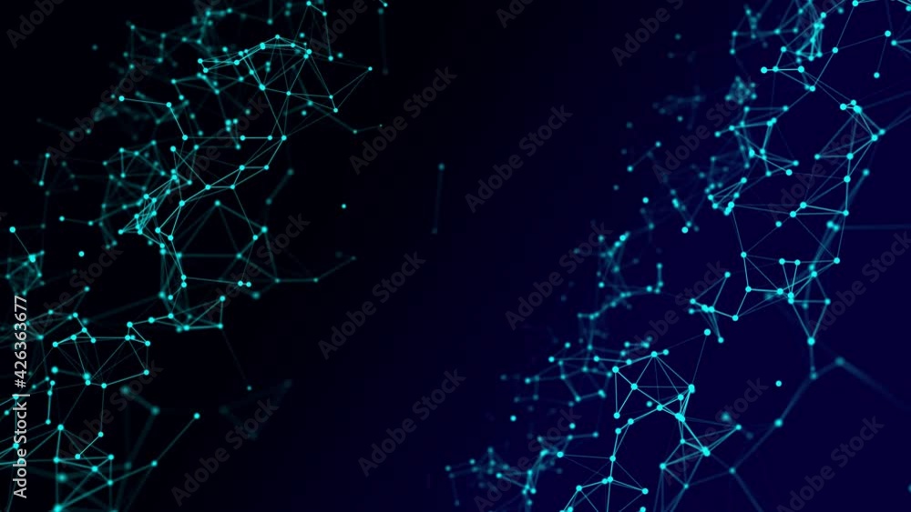 Poster Network connection data structure. Information technology. Big data visualization. 3D rendering.