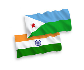 Flags of India and Republic of Djibouti on a white background