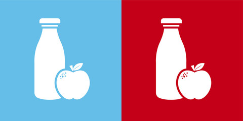 Vector image. Healthy food icon. Image of milk and an apple.