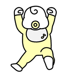 おしゃぶりを咥えて仰向けになっている元気な新生児