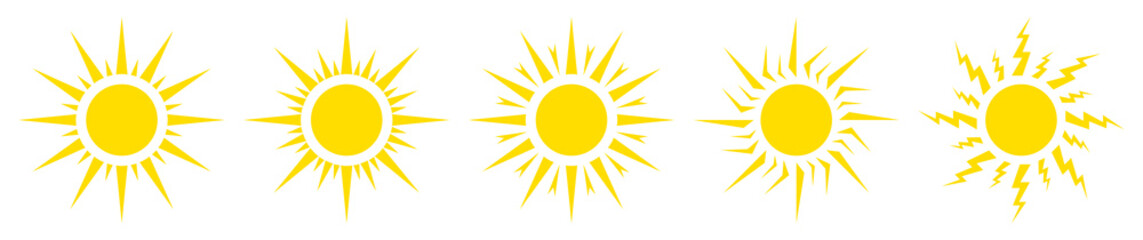 Set of suns. Simple vector icons. Sun rays for summer illustrations.