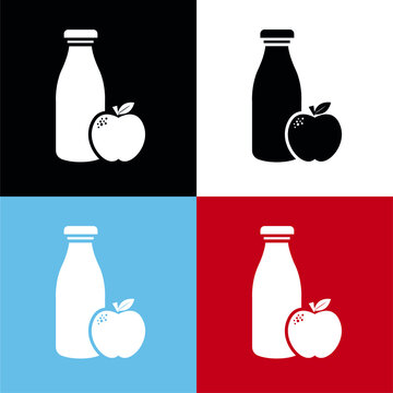 Vector image. Healthy food icon. Image of milk and an apple.