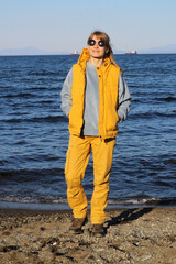 Trekking around volcanoes of Kamchatka in fall season. Northern pristine nature.