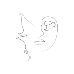 abstract face with butterfly one line drawing. Portret minimalistic style