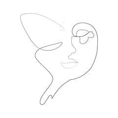 abstract face with butterfly one line drawing. Portret minimalistic style