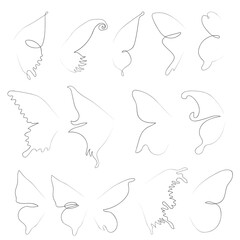 Flying bird continuous line drawing element isolated on white background for logo or decorative element.