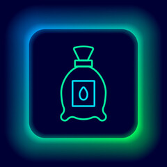 Glowing neon line Pack full of seeds of a specific plant icon isolated on black background. Colorful outline concept. Vector