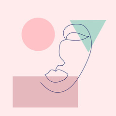 Contemporary continuous one line drawing. Decor Printable Art, Abstract Art Prints, Modern Wall Art, House Warming Gift. Hand drawn portrait in modern abstract graphic style.