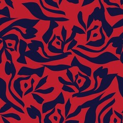 Red and Navy Botanical Floral Seamless Pattern Background