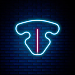 Glowing neon line Cat nose icon isolated on brick wall background. Colorful outline concept. Vector