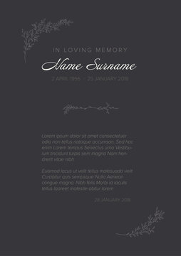 Funeral death notice card template with floral motive