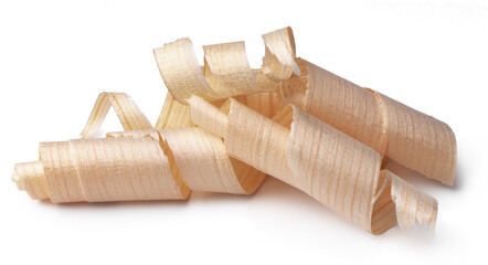 Wood shavings isolated on white background