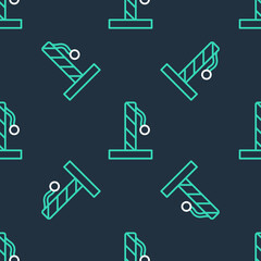 Line Cat scratching post with toy icon isolated seamless pattern on black background. Vector