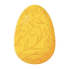 Cute realistic Easter egg painted with with yellow plant ornate. Can be used as easter hunt element for web banners, posters and web pages. Stock vector illustration in cartoon style